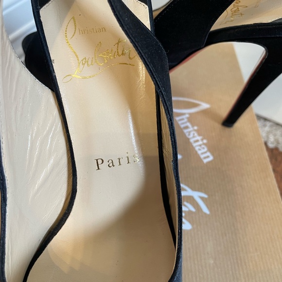 Christian Louboutin Black Crepe Satin Peep-toe platform slingbacks 35.5 - Picture 6 of 7